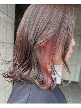 ヘアメイク アージュ 大野城 下大利店(HAIR MAKE age) ラベンダーグレージュ×インナーピンクパープル　20代30代