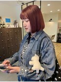 ピンクブラウンカラー×ボブ