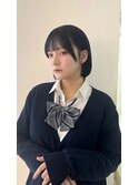 ブルーブラック/耳かけボブ/10代/透明感カラー