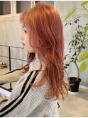 ピンクベージュ×ロングレイヤースタイル