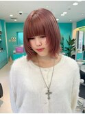 ミニウルフ/姫カット/フェイスレイヤー/ピンクベージュ