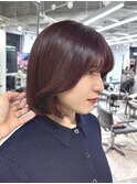 ラベンダーブラウン レイヤーボブ 韓国風ボブ