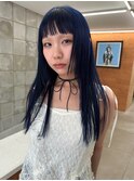 ブルーカラー　前髪ギザギザ ブリーチ　ロング
