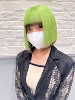 アース 高崎店(HAIR & MAKE EARTH) ネオングリーンブリーチダブルカラー切りっぱなしボブ