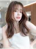 大人かわいい前髪セシルカットココアブラウンフリンジウェーブ