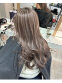 前髪アンブレラカラーこなれミディイメチェンウェーブパーマ 