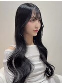 顔まわり　顔まわりレイヤー　ブルーブラック　ロングヘア