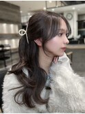 韓国風レイヤーカット 顔まわりカット ヘアアレンジ ベージュ