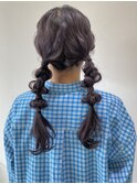 【FOLK】ツインテール♪ヘアアレンジ ラベンダーカラー 編み込み