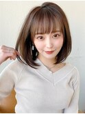 大人かわいい 小顔ボブ ひし形シルエット グレージュ