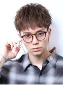 刈り上げショートバングソフトツイストパーマブラウンカラー