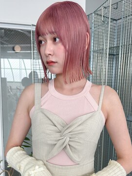 カシェル(cashel) ボブ切りっぱなしボブピンクハイトーンピンクブリーチ2回