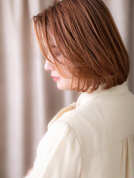 カバーヘア イヴ 戸頭店(COVER HAIR EVE) ハイトーンカラーコーラルベージュかきあげボブ321Z戸頭20代30代