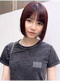 レッドブラウンボブ×髪質改善×ぱっつん