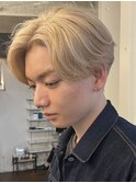ミルクティーベージュダブルカラー韓国風メンズセンターパート