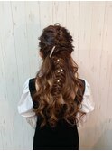 マロンベージュブラウンふんわりロング×キュートヘアセット