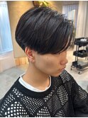韓国風センターパートメンズカットナチュラルアッシュブラック