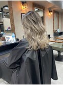 バレイヤージュ、ハイライト、レイヤーロング、グレーベージュ