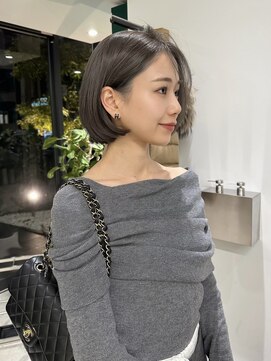 エム(M) 【ブリーチなし】オリーブグレージュカラー/ボブ/前髪なし