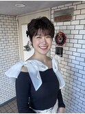 ショートアレンジ  艶感ピンクメイク 参列ヘア デートヘア
