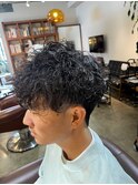 ツーブロック×波巻きパーマ×ソフトツイストスパイラルパーマ