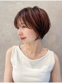 大人ショート丸みひし形前髪あり丸顔面長絶壁エラ張りK20240701