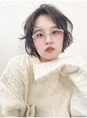 癖毛風ゆるパーマショートボブアッシュベージュ