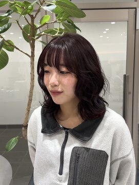 アッドバイケンジ(Add.. by KENJE) ミディアムレイヤー×顔周りカット×ワインレッド