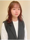 オレンジブラウンな外ハネミディアムヘア/ことりベージュ