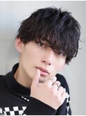 無造作パーマ波巻きスパイラルパーマツーブロックコンマヘア