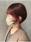 コンパクトショート×ピンクイヤリングカラー小顔イメチェン美髪