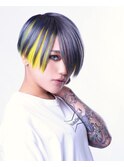アッシュグレー×イエロー　ツートーンヘアカラー