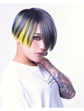 ゴーゴーヘアー(GOGO HAIR) アッシュグレー×イエロー　ツートーンヘアカラー