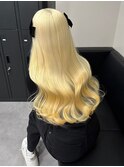 6907ブロンドハイライトグラデーション波巻きハイトーンカラー