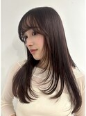 ミディアムロングレイヤーカットチョコレートブラウンカラー