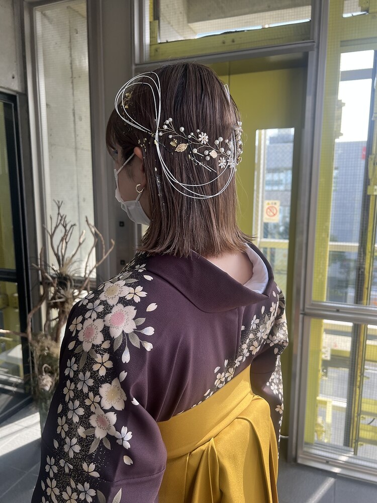 ボブ 卒業式アレンジ ヘアセット 袴 着付け 金箔 水引：L179045397 