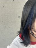 ハイトーンインナーカラーブルーネイビーフェイスフレーミング