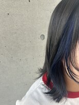 アチーブ ヘア デザイン(achieve hair design)&nbsp;ハイトーンインナーカラーブルーネイビーフェイスフレーミング