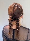★結婚式お呼ばれドレスヘア編みおろしツインテールアップ