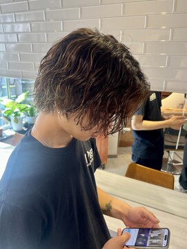 キャンバス バイ ネオリーブ 横浜西口(Canvas by neo.) メンズパーマ サーフカール ウルフカット ハイライト 横浜