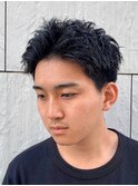 ダークアッシュニュアンスパーマ韓国マッシュベリーショート