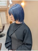 シャギーウルフ/くびれウルフ/ミニウルフダークブルーネビージュ