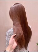 コーラルオレンジ 暖色カラー ブリーチなし ラウンドバング