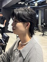 アウル 心斎橋(owl)&nbsp;センターパートウルフ&曲がる縮毛矯正&縮毛矯正&黒髪&men's