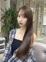 アム 表参道(am)&nbsp;小顔薄めバンググレージュレイヤーロング前髪パーマ黒髪