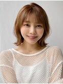 小顔 前髪 ミディアムレイヤーカット 大人ガーリー"