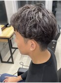 メンズ/アップバング/ツーブロックマッシュ/束感ショート波巻き