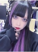 黒髪ロング×紫メッシュ、インナー/エクステ80枚/地雷系