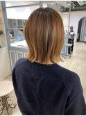 明るめナチュラルベージュ外ハネくびれボブ赤羽美容室
