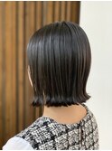 切りっぱなしボブ　ワンレン　外ハネ　暗髪　地毛風　小顔